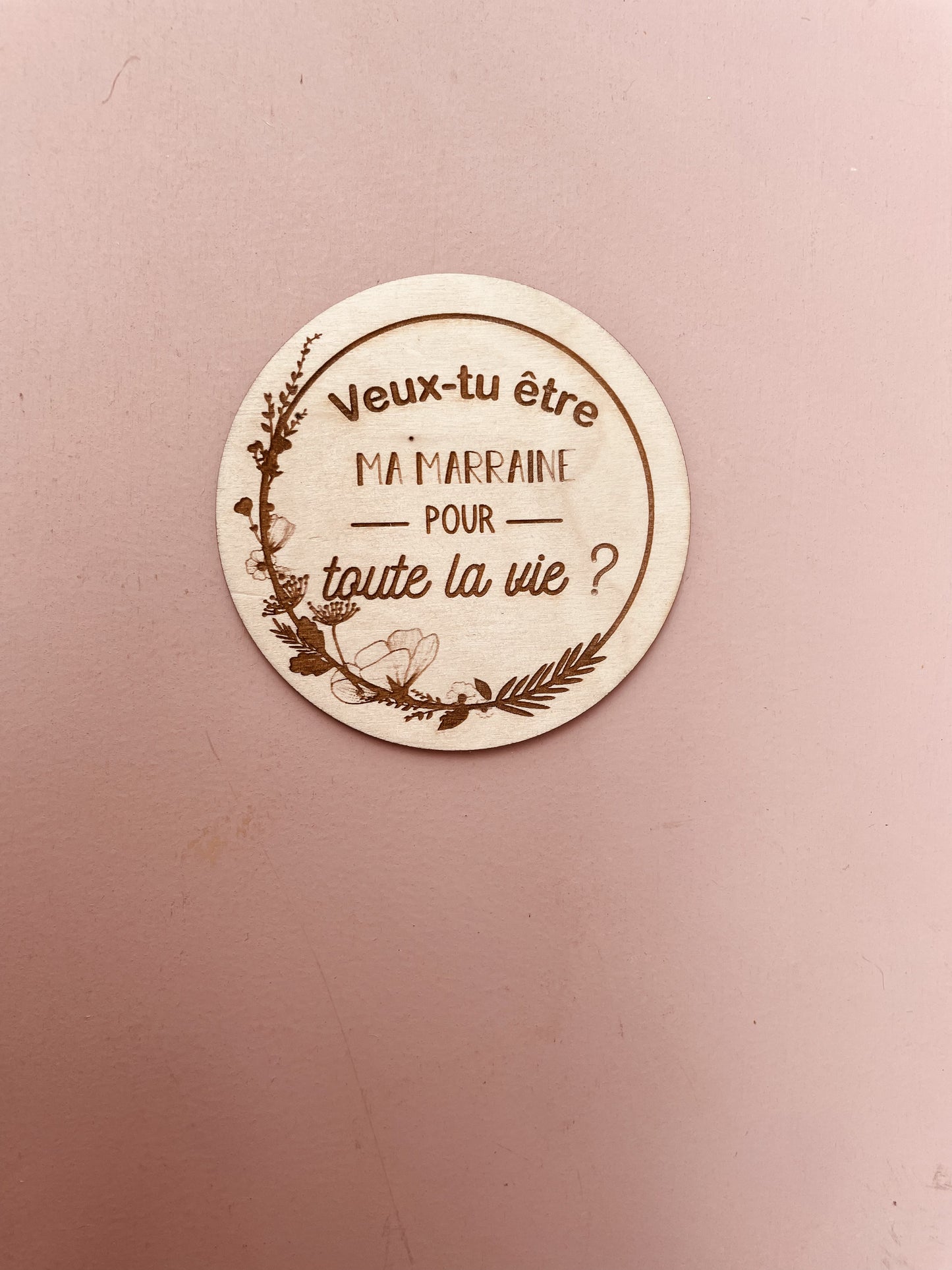 CARTE ANNONCE PARRAIN / MARRAINE PERSONNALISABLE - COURONNE DE FLEURS