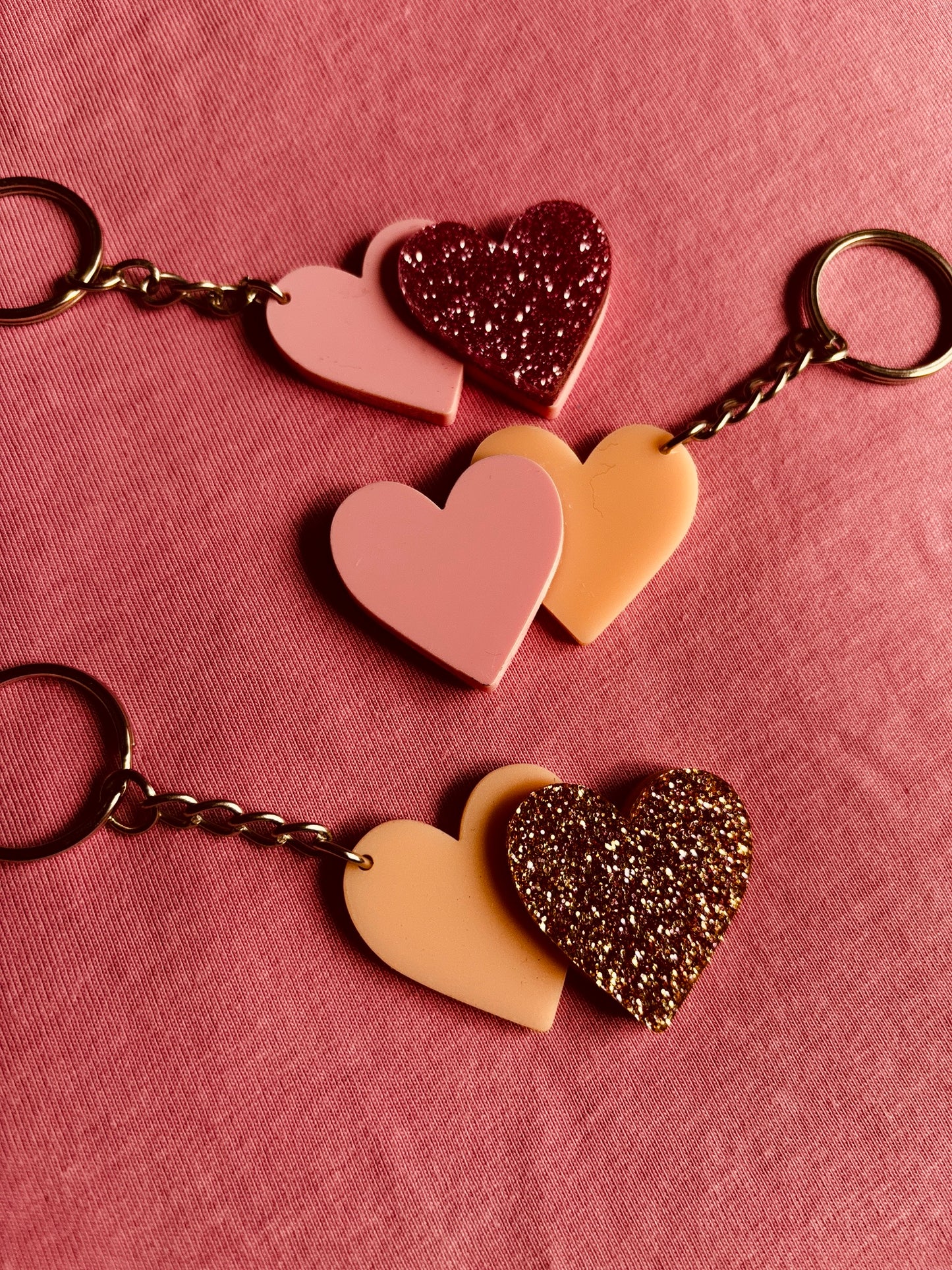 PORTE CLEFS COEUR DOUBLE -OCTOBRE ROSE