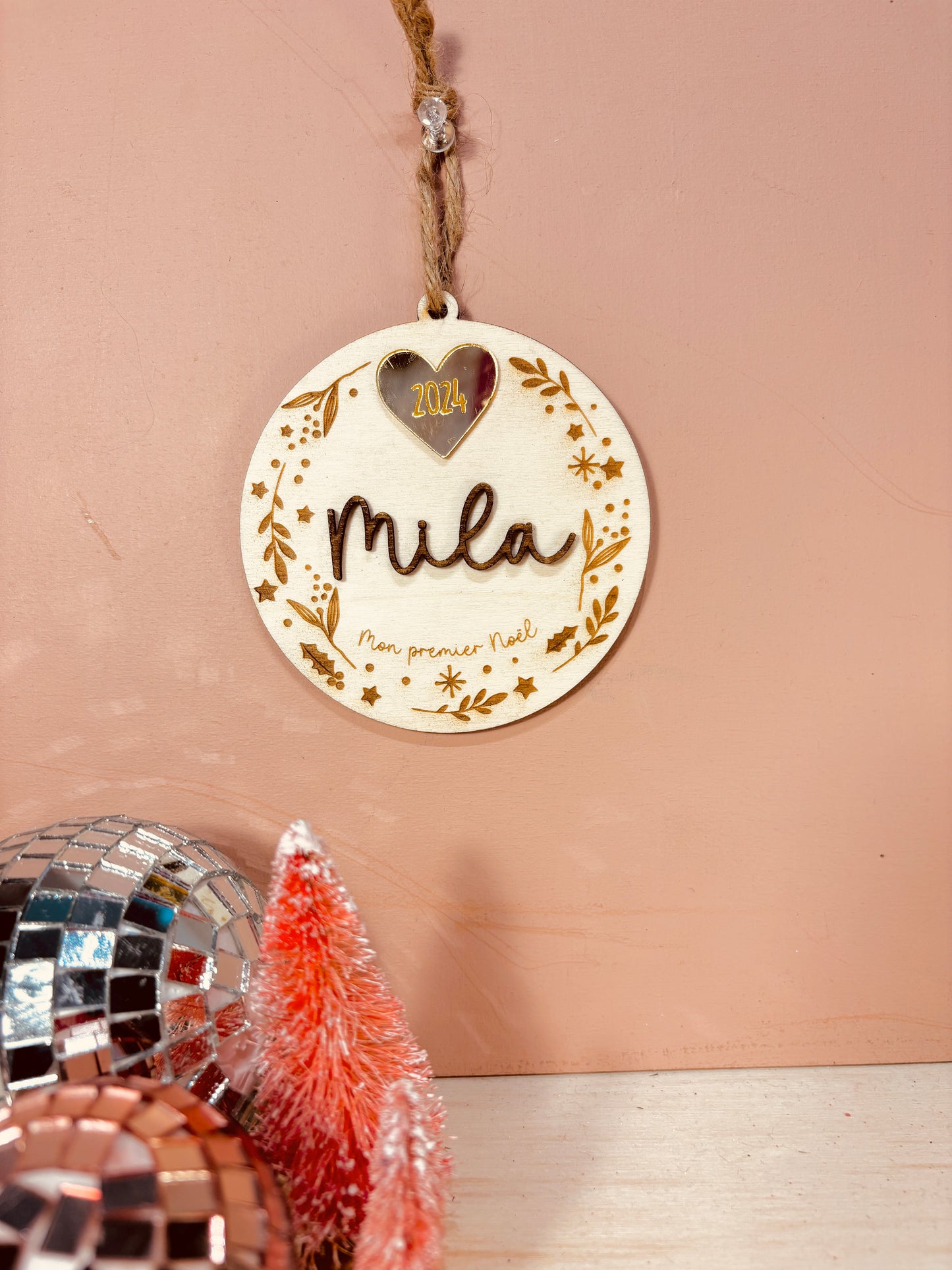 BOULE DE NOËL - MON PREMIER NOEL COEUR/ETOILE-PERSONNALISABLE