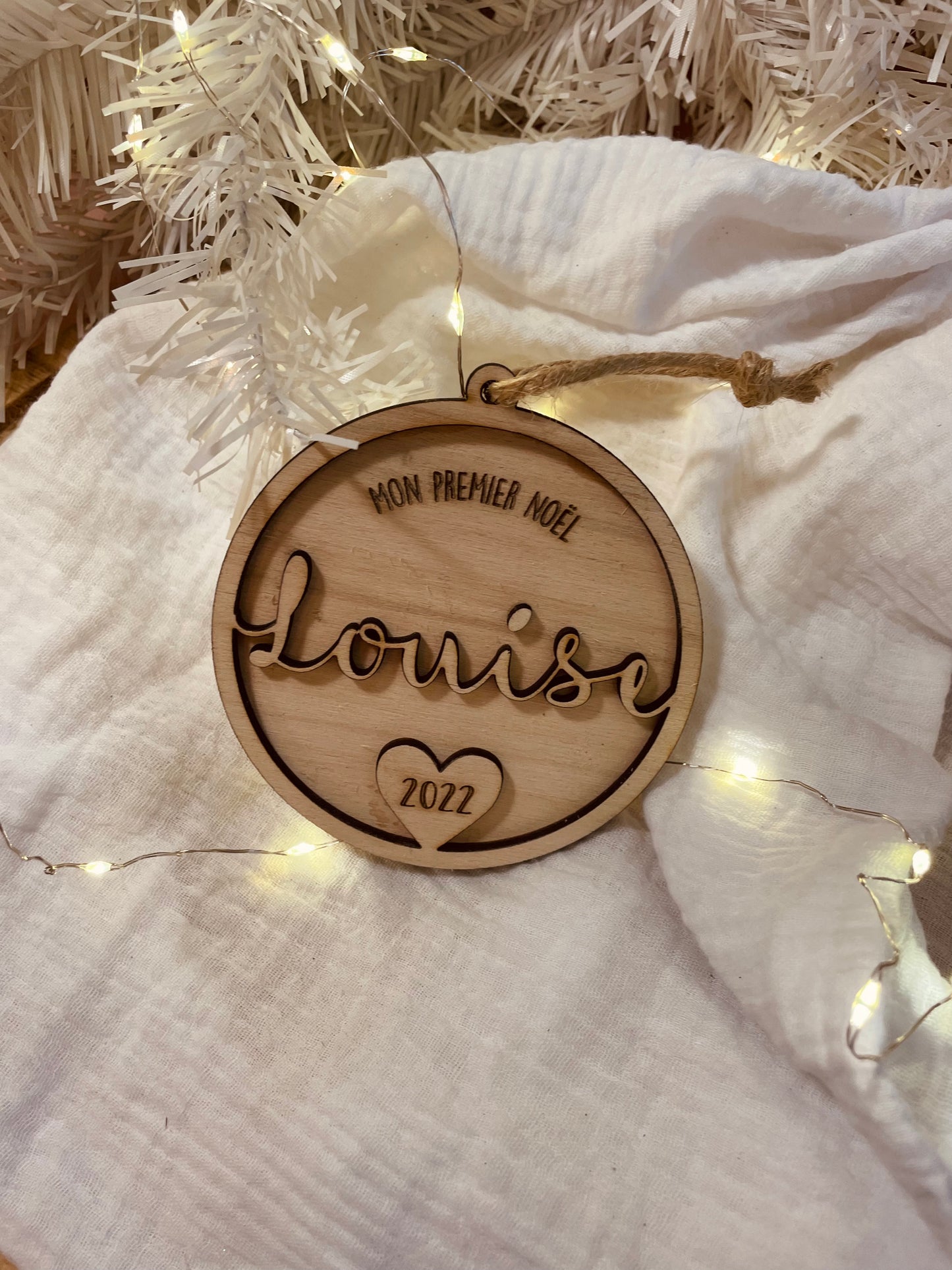 BOULE DE NOËL MON PREMIER NOËL COEUR/ETOILE