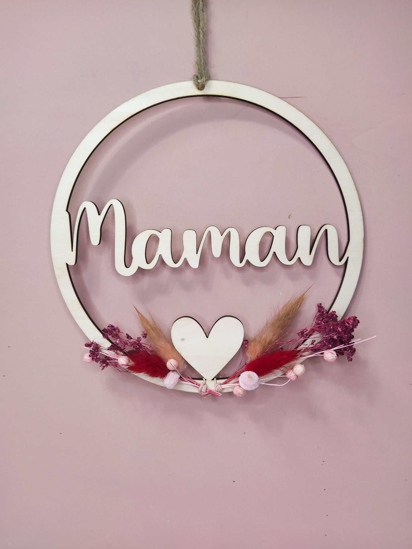 COURONNE MAMAN FLEURS SÉCHÉS -PERSONNALISABLE
