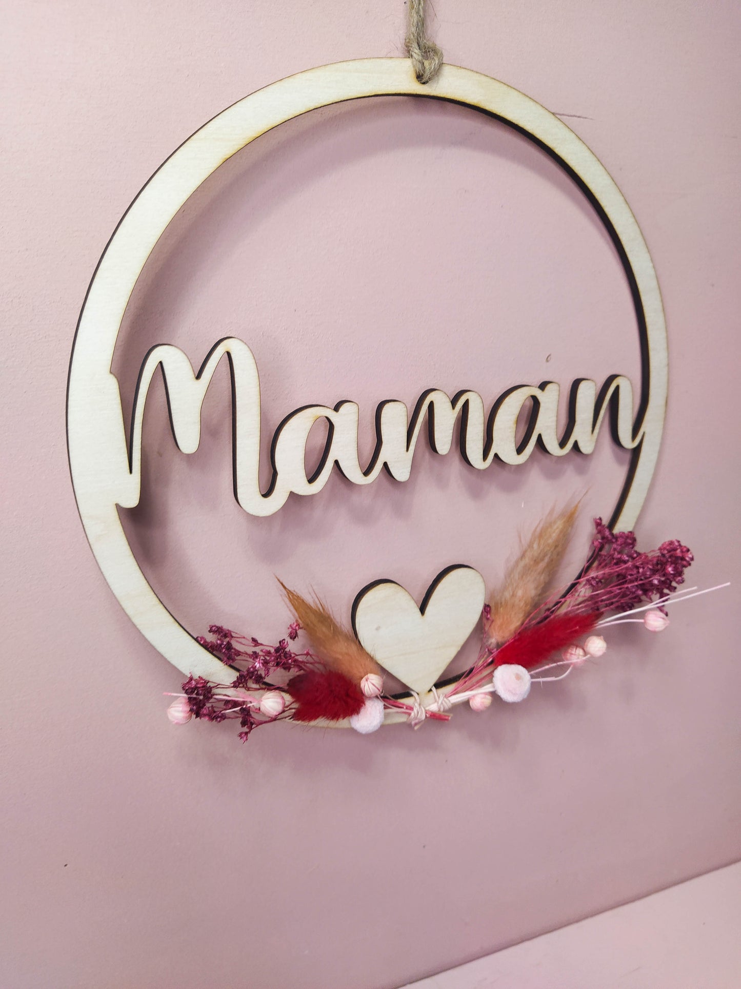 COURONNE MAMAN FLEURS SÉCHÉS -PERSONNALISABLE
