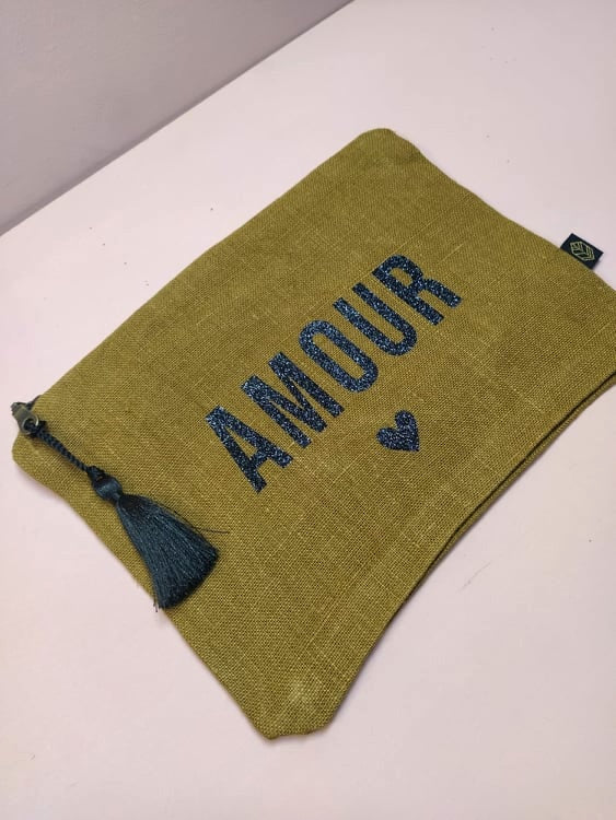 POCHETTE EN LIN OLIVE - PERSONNALISABLE