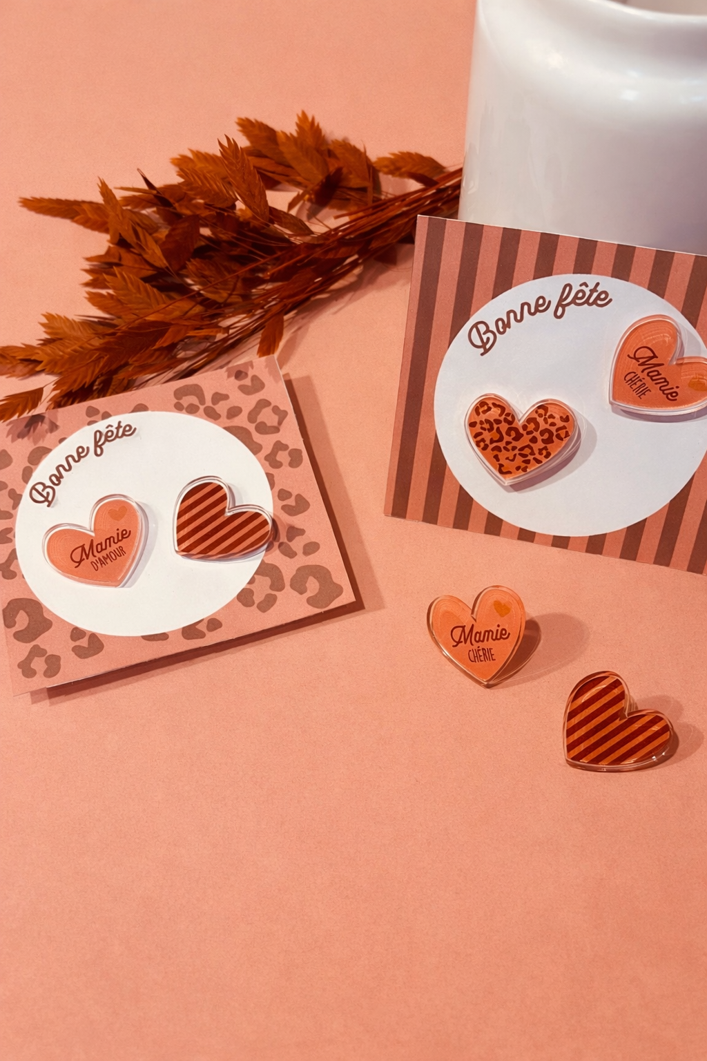 LOT DE BROCHES MAMIE LEOPARD/ RAYURES