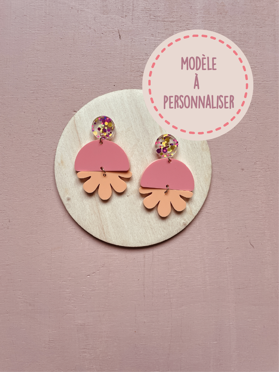 BOUCLES D'OREILLES - FORME ABSTRAITE RONDE (personnalisable)