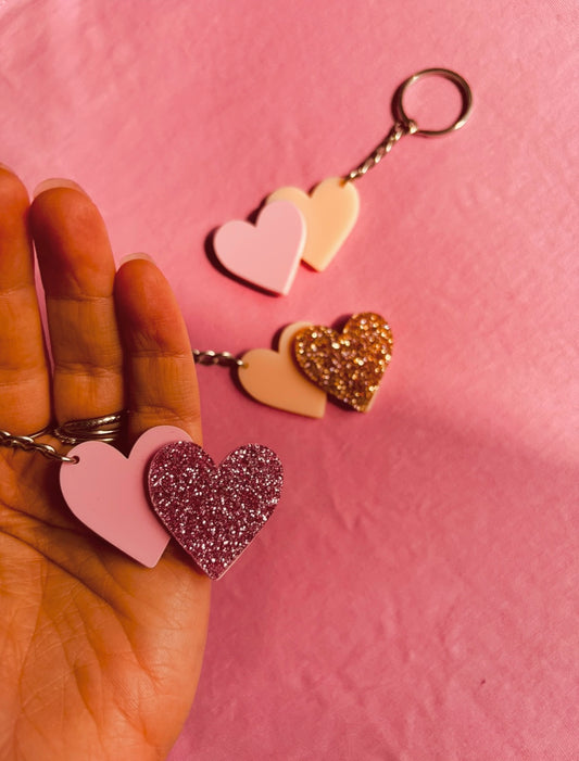 PORTE CLEFS COEUR DOUBLE -OCTOBRE ROSE
