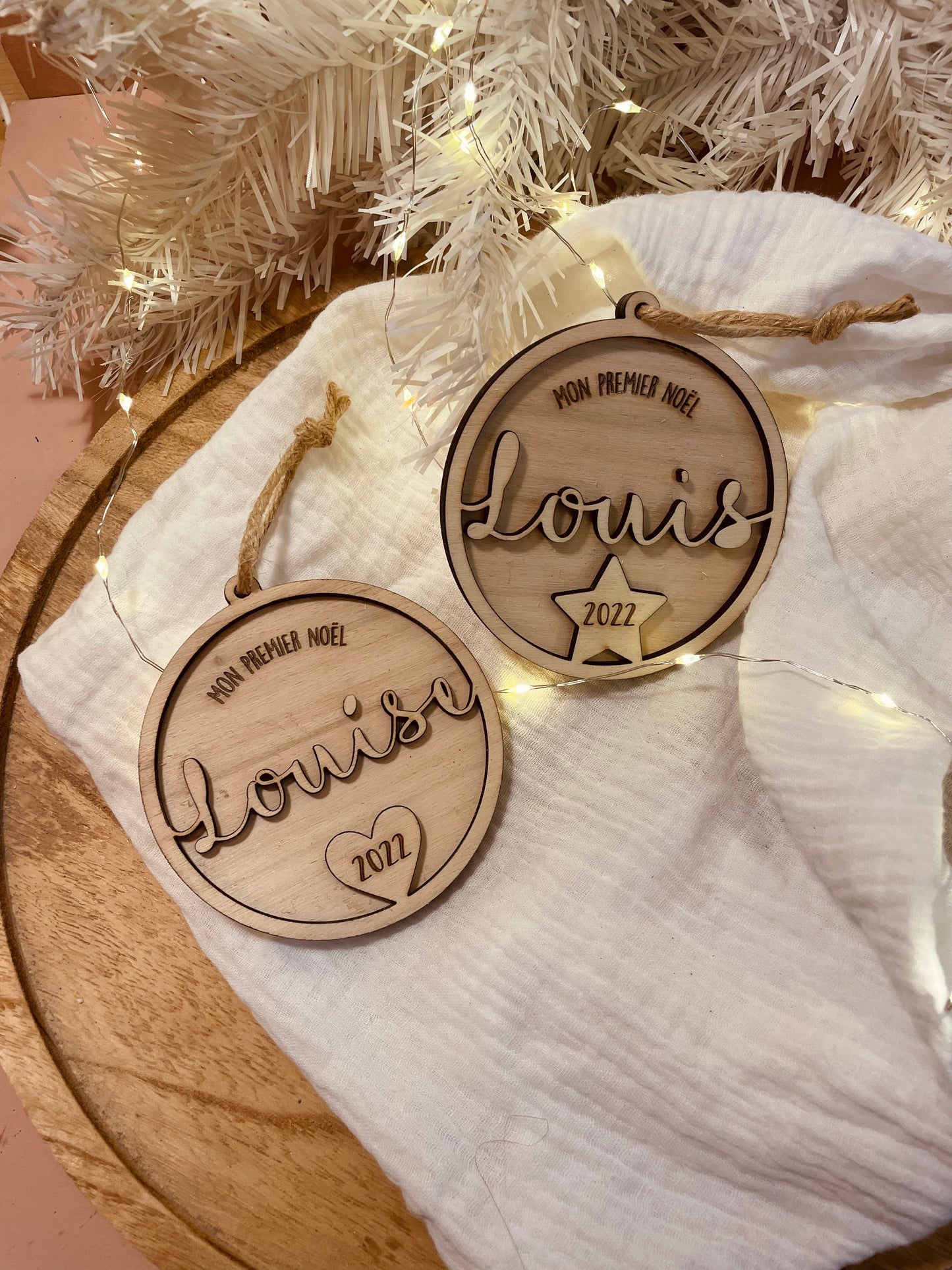 BOULE DE NOËL  MON PREMIER NOËL  COEUR/ETOILE