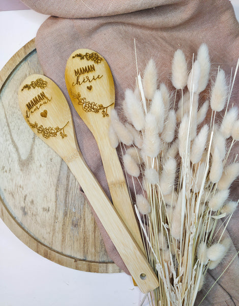 Cuillère en bois personnalisée, décoration coeur dessiné à la main - Bois -  itouitou