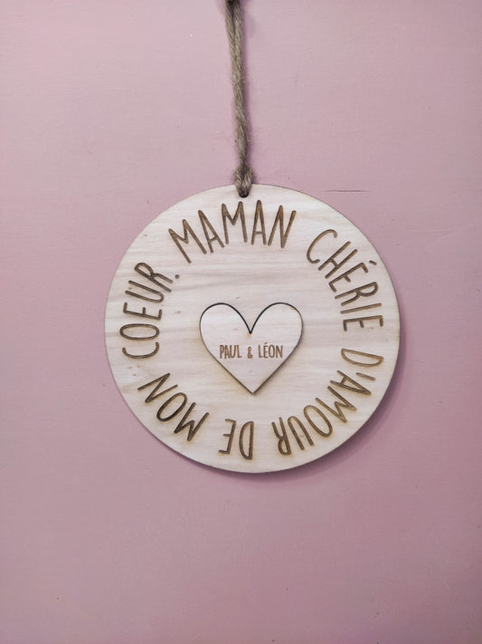 PANCARTE MAMAN D'AMOUR COEUR - PERSONNALISABLE