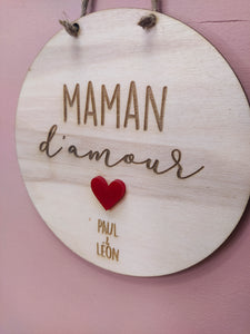 PANCARTE MAMAN D'AMOUR COEUR COLORÉ - PERSONNALISABLE