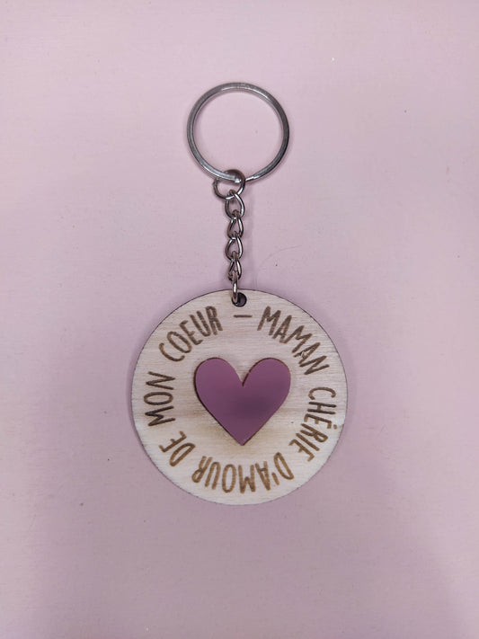 PORTE-CLÉS -  MAMAN D'AMOUR DE MON COEUR COLORÉ