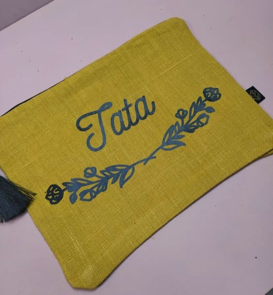 POCHETTE EN LIN JAUNE - PERSONNALISABLE