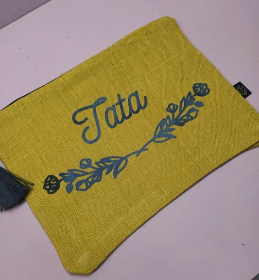POCHETTE EN LIN JAUNE - PERSONNALISABLE