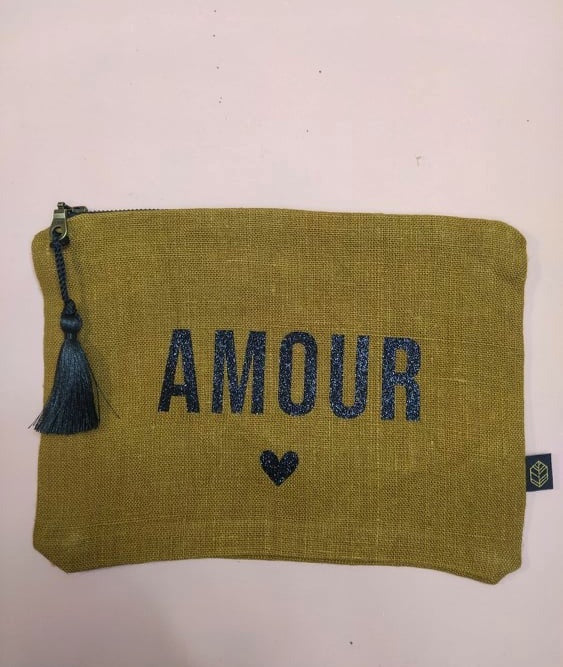 POCHETTE EN LIN OLIVE - PERSONNALISABLE